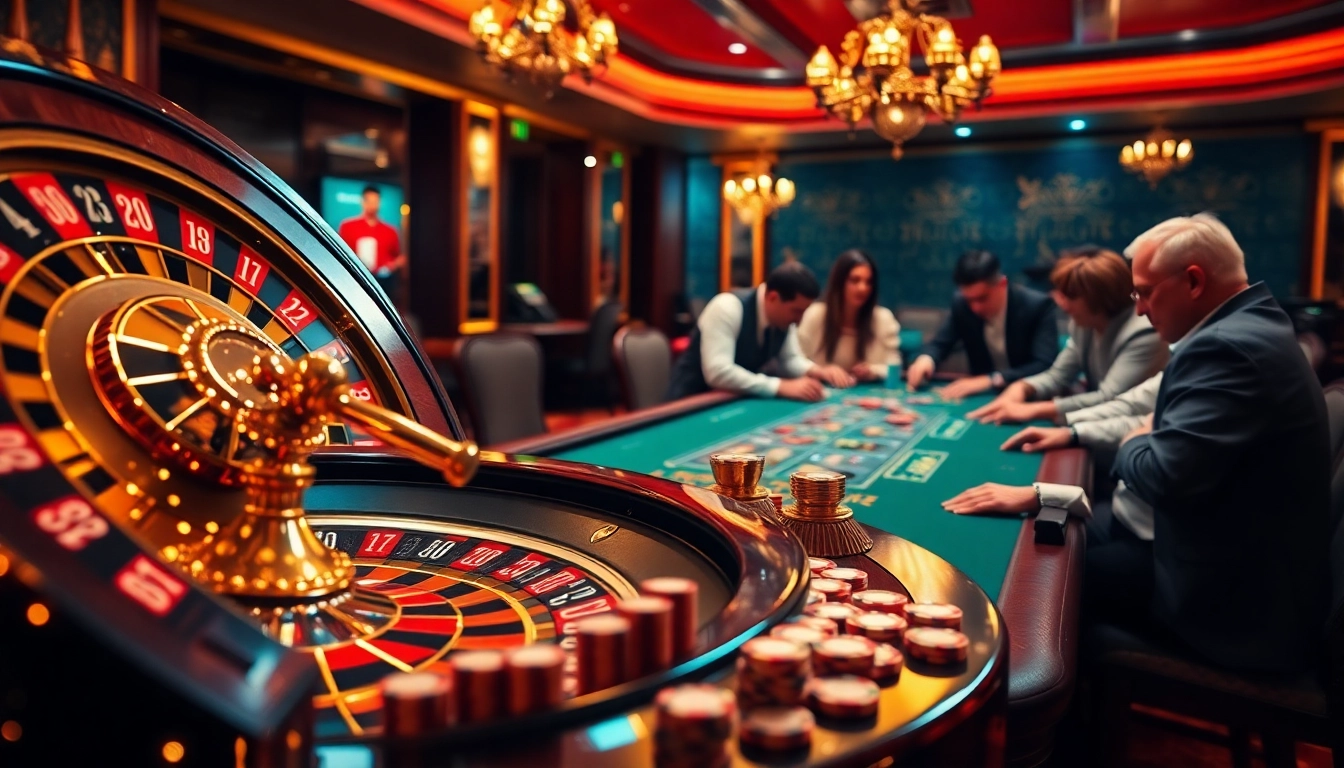 Engage in thrilling games at loto188.gb.net, where players bet confidently at a luxurious casino table.