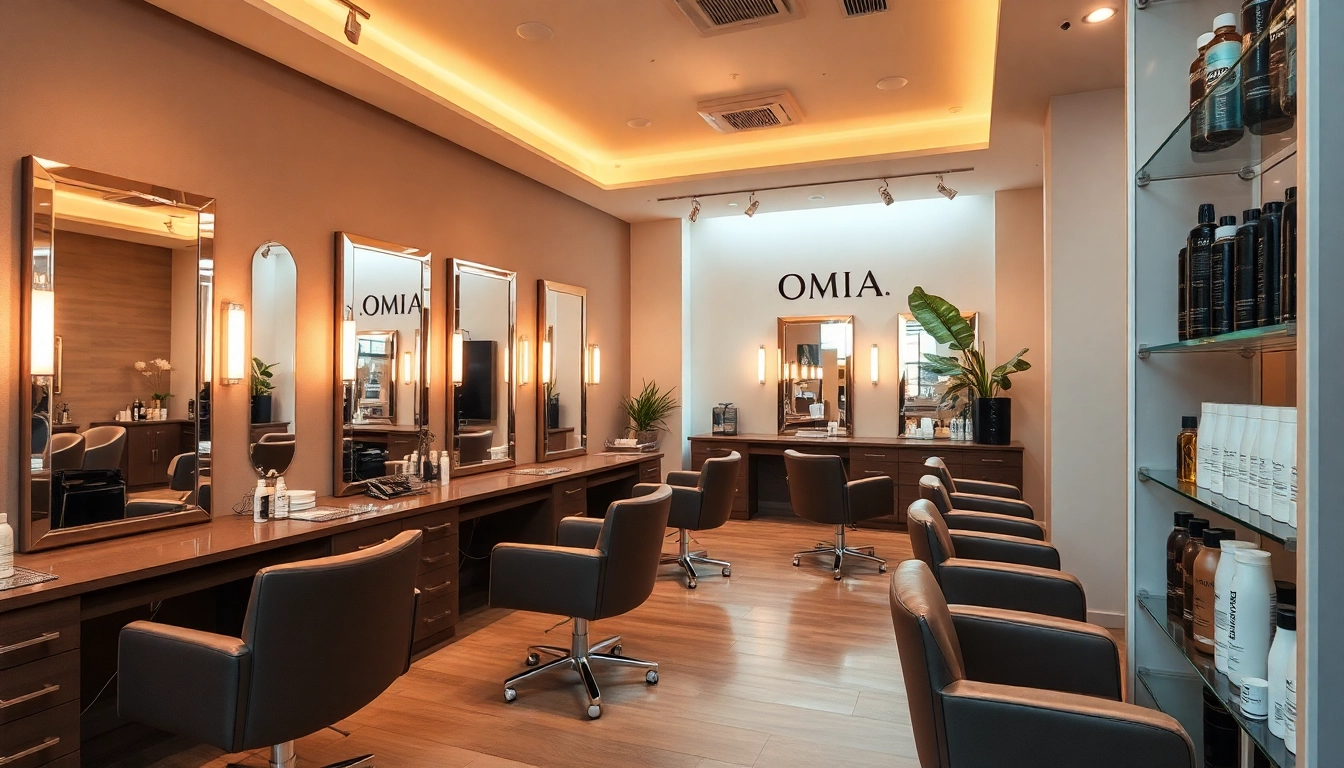 Client enjoying a haircut at addendum salon, showcasing stylish interior and Aveda products